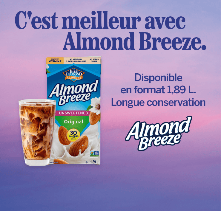 C'est meilleur avec Almond Breeze. Disponible en format 1,89 L. Longue conservation.