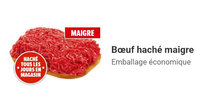 Bœuf haché maigre en emballage économique.