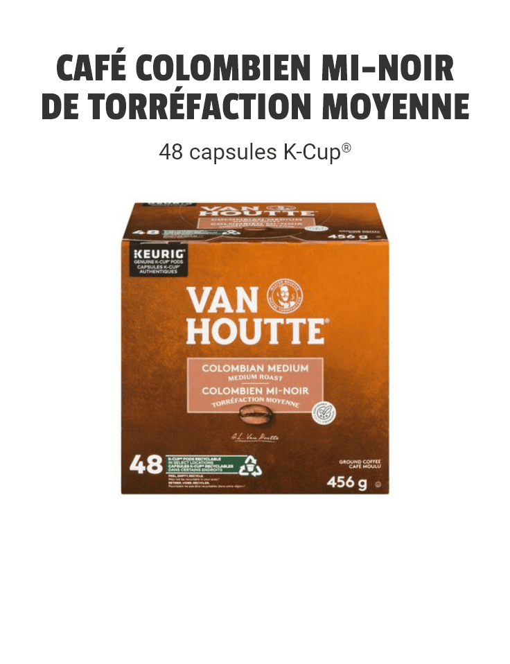 VAN HOUTTE® torréfaction moyenne, Colombien mi-noir 48 capsules K-Cup®
