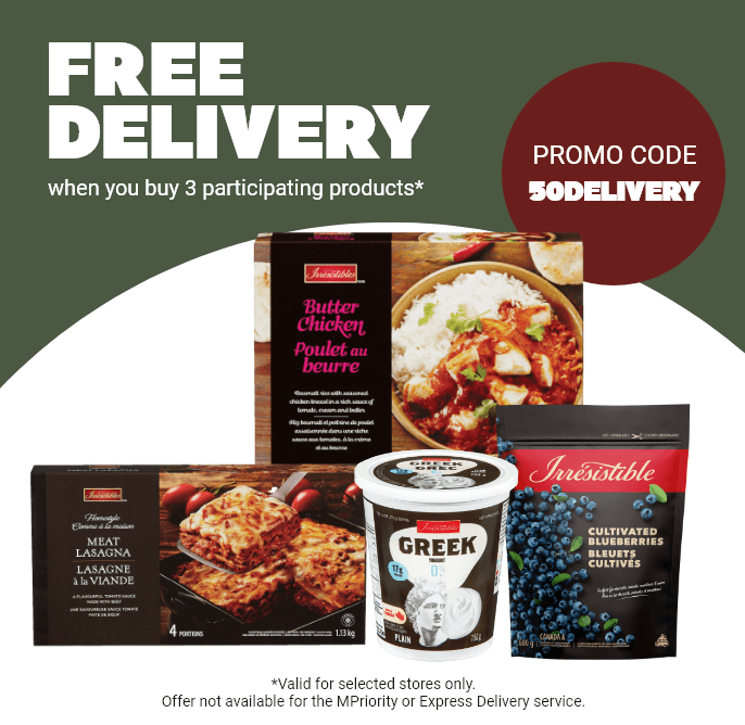 FREE DELIVERY when you buy 3 participating products* CODE PROMO: 50DELIVERY