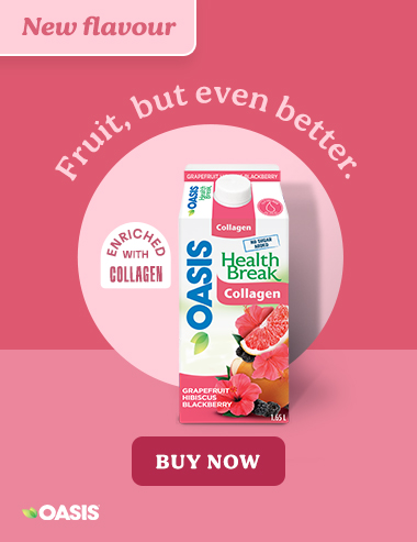 New flavour - Fruit, but even better. Discover the benefits of collagen - Oasis