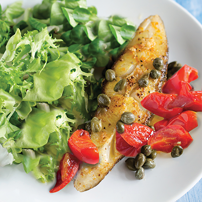 Halibut Steaks with Capers and Italian Tomatoes