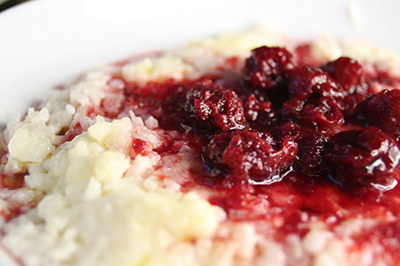 Délice de framboises et riz en pouding