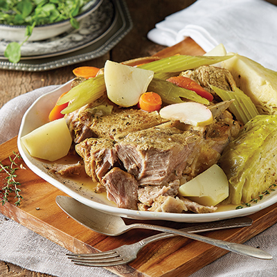 Mijoté de Veau de lait du Québec aux pommes et à la moutarde