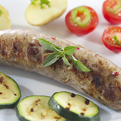 European Sausages with Yoghurt Sauce