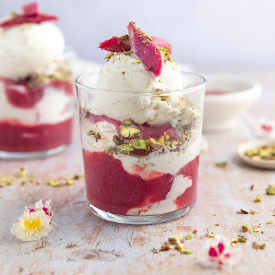 Rhubarb Sundaes with Pistachios