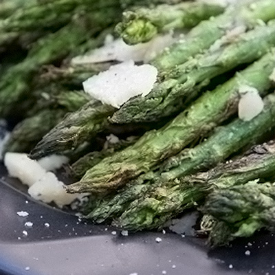 Grilled Asparagus with Black Olive and Parmesan Vinaigrette