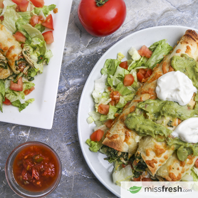 Baked Chicken Cream Cheese Taquitos with Sour Cream, Salsa, and Guacamole