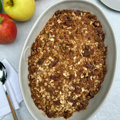 Brown butter apple crisp with almond oat crumble