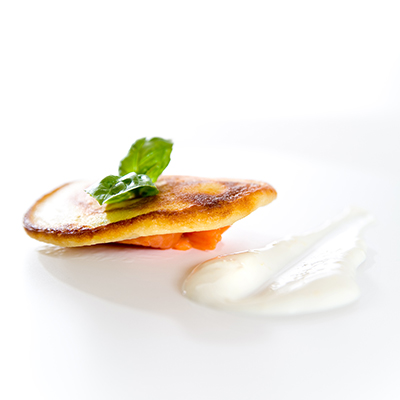 Potato Blini with Smoked Salmon and Lemon Sour Cream