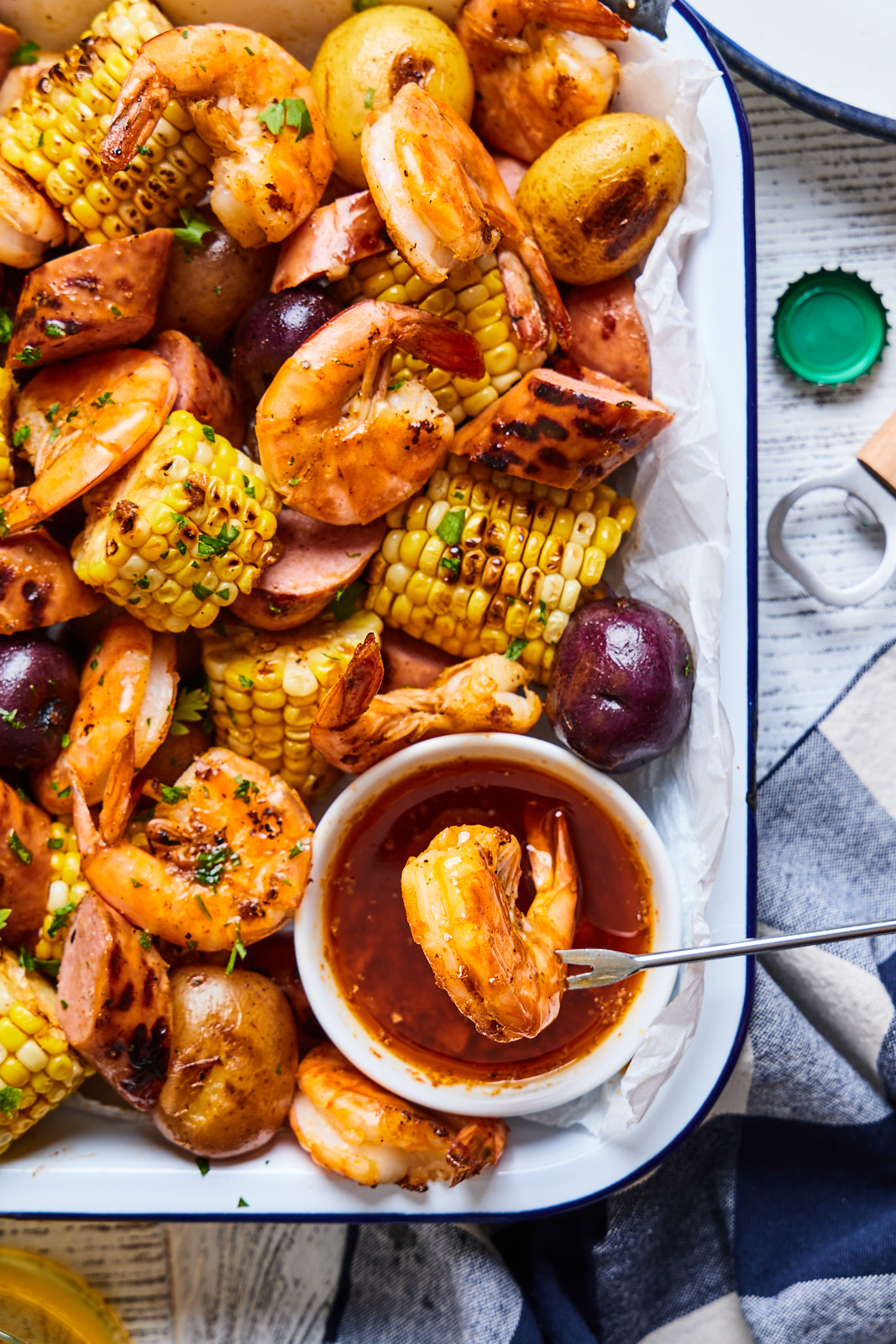 Bouilli Cajun aux crevettes grillées