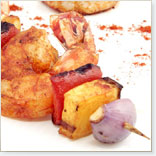 Brochettes de crevettes aux litchis et mangue