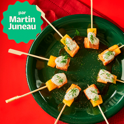 Mini-brochettes de saumon coho au sirop d’érable et à la sauce soya