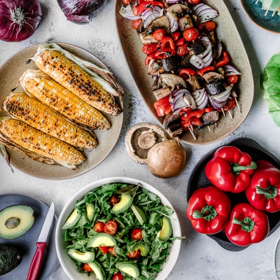 Veggie Skewers and Summer Salad