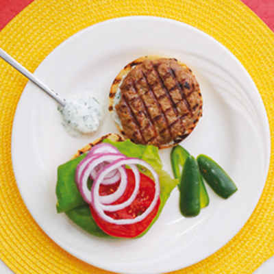 Indian inspired turkey burger with coriander yogurt