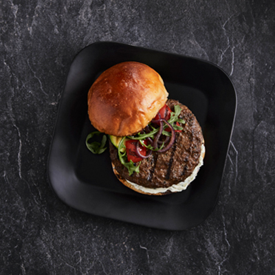 Steak Spice Burger with Herb Garlic Cheese Spread and Grilled Vegetables