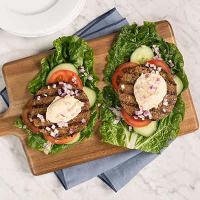 Grilled Burgers Wrapped in Swiss Chard