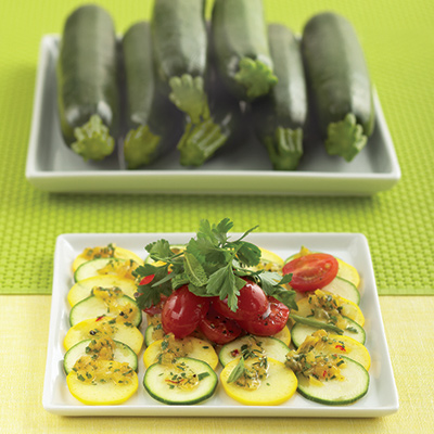 Carpaccio de courgettes aux tomates cerises