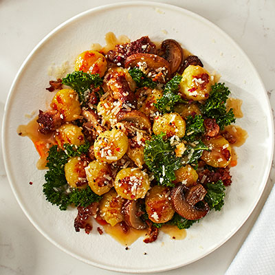 Pan Seared Gnocchi with Sausage, Mushroom and Kale