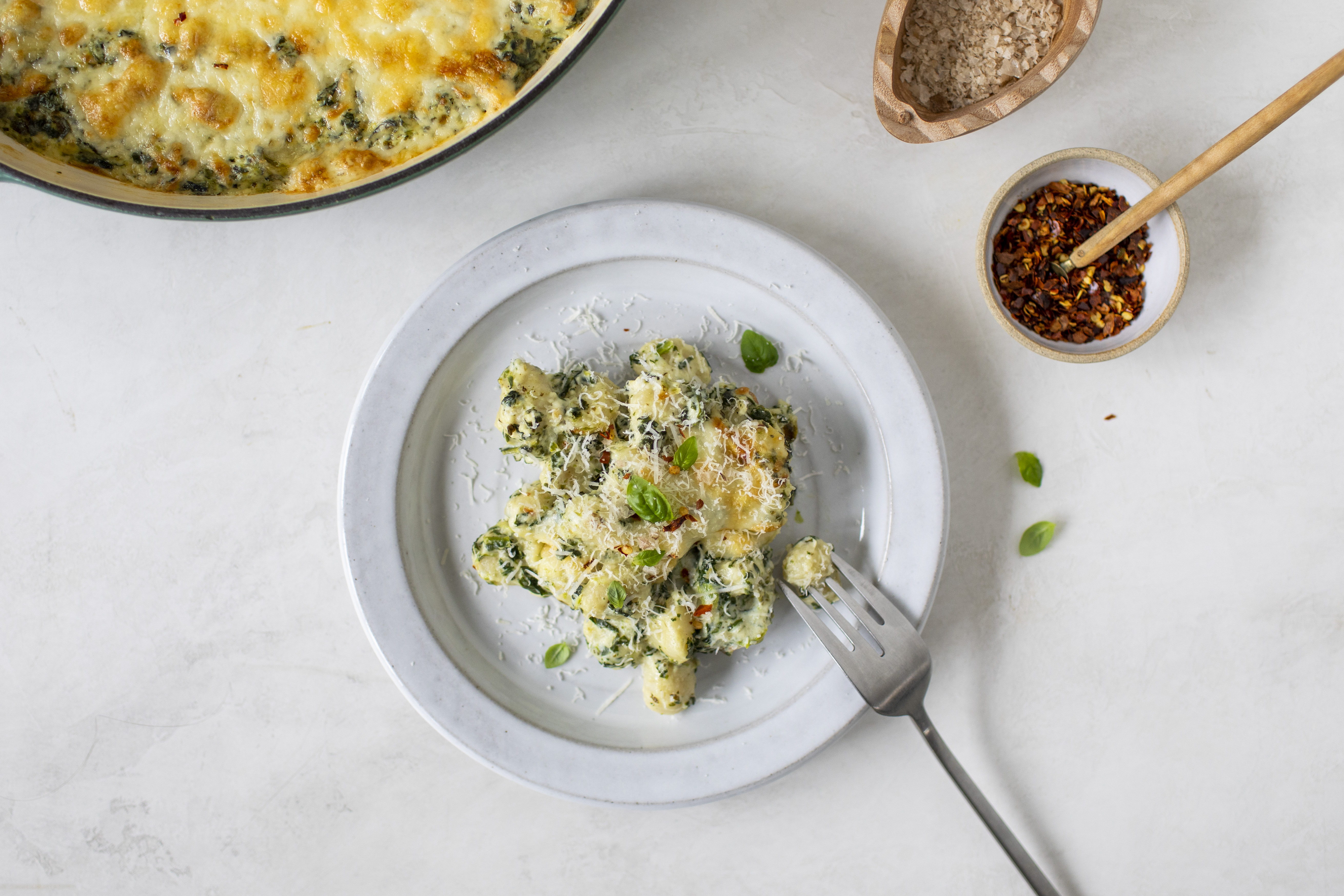 Casserole de gnocchis poêlé au pesto