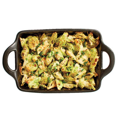 Two-Step Crispy Brussels Sprouts au Gratin