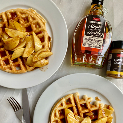 Cinnamon Waffles with Baked Apple Pie Slices