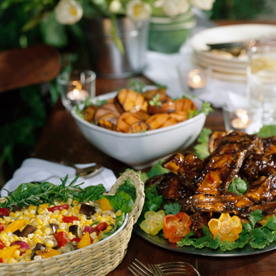 Pork Chops and Raw Corn, Edamame and Roasted Pepper Salad