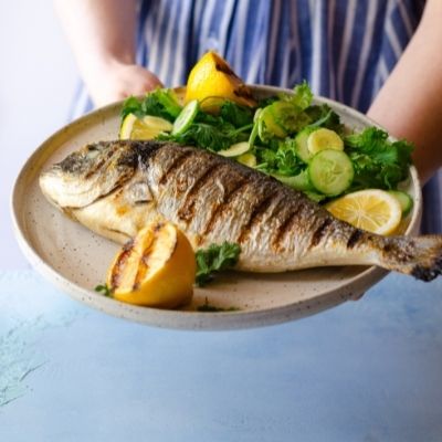 Grilled sea bream with coriander and lemon vinaigrette