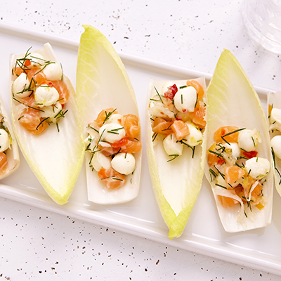 Endive Spears with Bocconcini, Salmon & Fennel