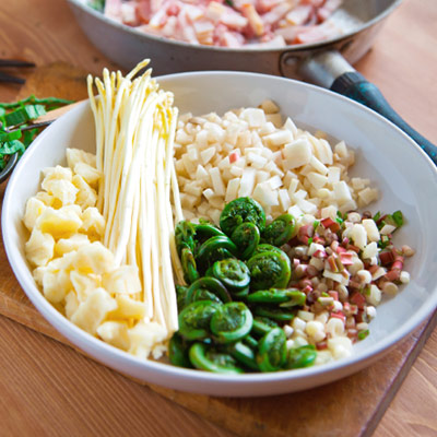 Fettucini aux têtes de violon et au Bocconcini