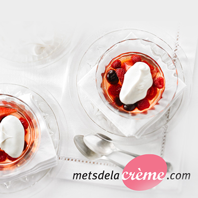 Red Berries in Rosé Gelly with Honey Whipped Cream