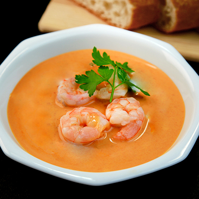 Quick Lobster-based Gazpacho Topped with Shrimp