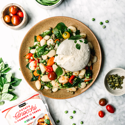 Gnocchi and Burrata Warm Veggie Salad