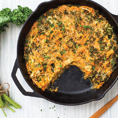 Gratin de patate douce et de chou frisé à la poêle