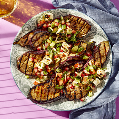 Grilled Eggplant Steaks and Halloumi Salad