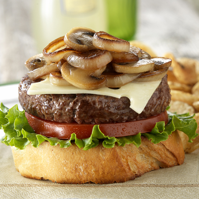 Hamburger with Mushrooms and Swiss Cheese