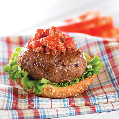 Hamburger and red pepper pesto and sundried tomatoes