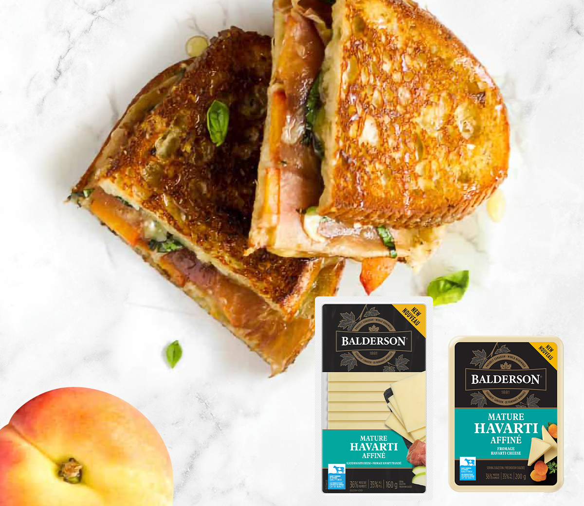 Havarti Grilled Cheese with Balsamic Peaches and Prosciutto