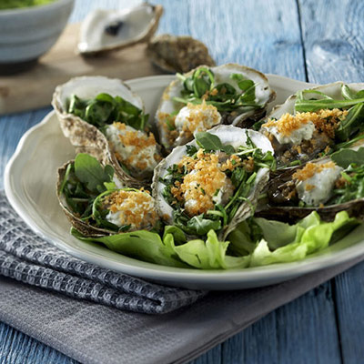 Stuffed Oysters with Herb Salad