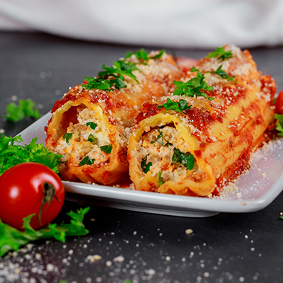 Manicotti aux trois fromages et épinards «al forno»