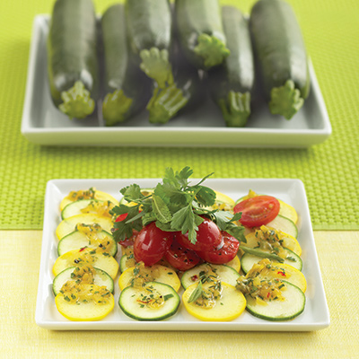 Onion Marinade And Carpaccio Of Zucchini And Cherry Tomatoes