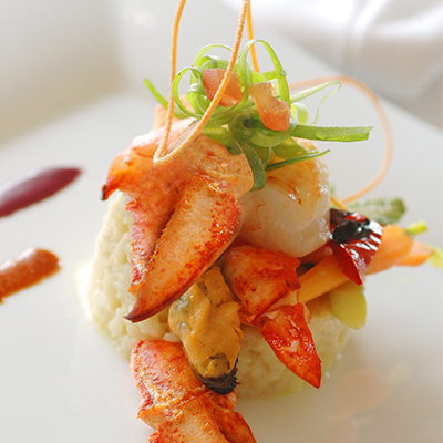 Ginger- and Coriander-Dressed Atlantic Lobster Salad and Cauliflower Grits