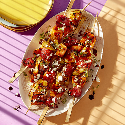 Grilled Fruit and Feta Skewers