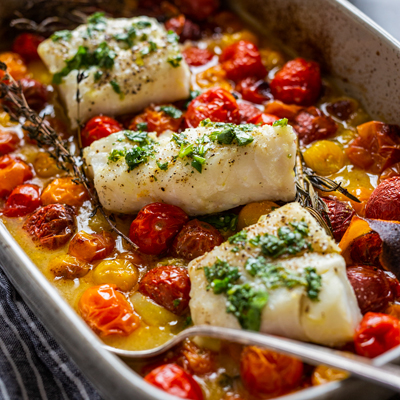 Cod with Tomato Confit, Herbs and Orange