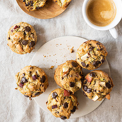 Muffins zucchinis, pommes et chocolat