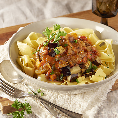 Osso Buco aux aubergines et aux courgettes