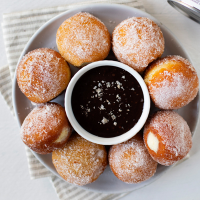 Gingerbread Bomboloni with Mexican Chocolate Sauce