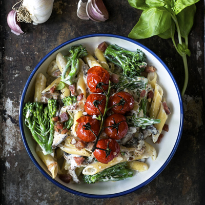 Creamy Mushroom, Pancetta, and Broccoli Pasta