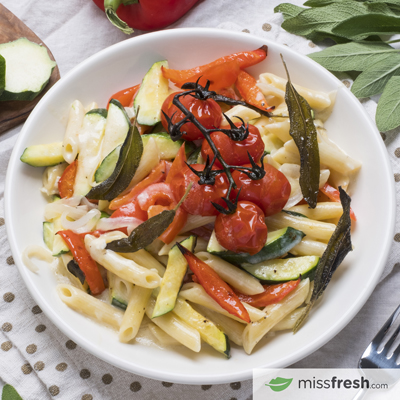 Creamy Penne with Brie and Roasted  Vegetables