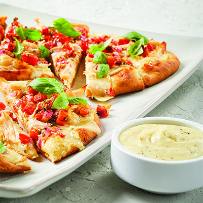 Chicken Alfredo Bruschetta Pizza with Cracker Barrel Cheese Sauce Kit